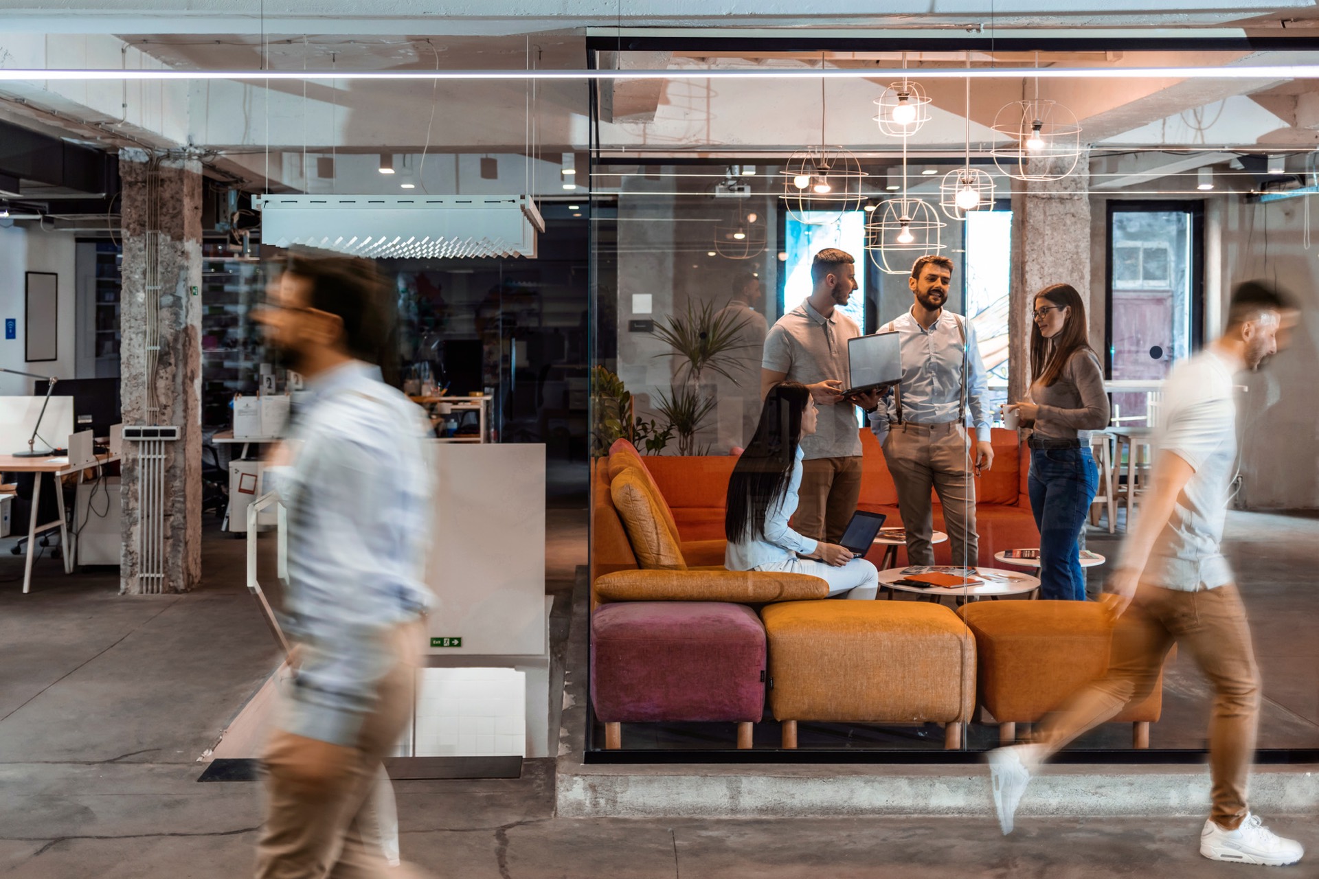 A modern, well-designed workplace common area